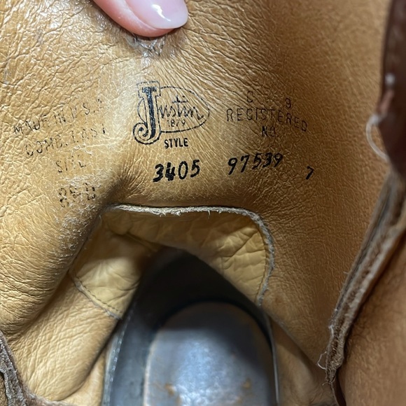 Justin Men’s Bay Apache Brown Leather Western Cowboy Boots 3405 Size 8.5D - Picture 4 of 10